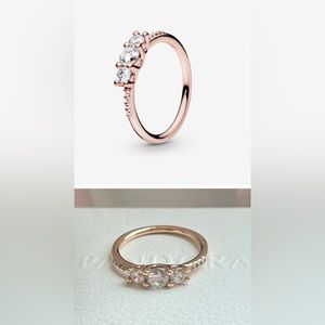 Pandora Rose gold 3 clear stone ring size 9